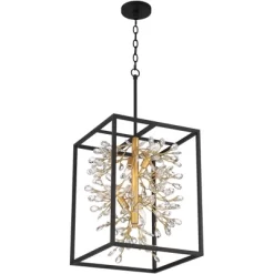 Possini Euro Design Carrine Black Gold Pendant Chandelier 15 1/4" Wide Modern Clear Crystal 4-Light Fixture For Dining Room House Foyer Kitchen Island -Light Up Deals Store GUEST 7a793c5e 6f0a 4ce8 8858 e6f4b4f4816d