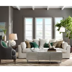 Possini Euro Design Cosgrove Modern Mid Century Table Lamp 26 1/2" High White Glazed Ceramic Light Brown Linen Drum Shade For Bedroom Living Room Home -Light Up Deals Store GUEST 7cea2892 39cc 47ae ae5f 30508fcd3dc0