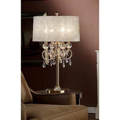 32.5" Antique Metal Table Lamp With Crystals (Includes CFL Light Bulb) Gold - Ore International 2 32.5" Antique Metal Table Lamp With Crystals (Includes CFL Light Bulb) Gold - Ore International - Image 2