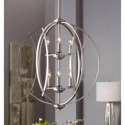Possini Euro Design Spherical Brushed Nickel Large Chandelier 24" Wide Modern 6-Light Fixture For Dining Room House Foyer Kitchen Island Entryway Home -Light Up Deals Store GUEST 7fc99142 9bd2 4b9b a2db a8046439f66b