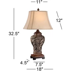 Barnes And Ivy Traditional Table Lamps 32.5" Tall Set Of 2 Bronze Curling Leaves Tan Rectangular Shade For Living Room Family Bedroom Bedside -Light Up Deals Store GUEST 8364c30f 1b9d 410c a36c 4e639c37e4c1