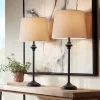 360 Lighting Lynn Modern Industrial Buffet Table Lamps 26" High Set Of 2 Dark Bronze Metal Oatmeal Drum Shade For Bedroom Living Room Bedside Office