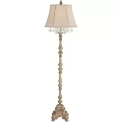 Barnes And Ivy Traditional Floor Lamp 63.5" Tall Distressed Candlestick Crystal Glass Beading Cream Bell Shade For Living Room Reading -Light Up Deals Store GUEST 869d6efa 7ec7 42f4 85f9 50778471d0aa