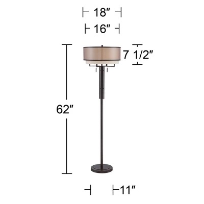 Franklin Iron Works Alamo Industrial Rustic Floor Lamp 62" Tall Bronze Metal Sheer Organza Outer Linen Fabric Inner Double Drum Shade For Living Room 7 Franklin Iron Works Alamo Industrial Rustic Floor Lamp 62" Tall Bronze Metal Sheer Organza Outer Linen Fabric Inner Double Drum Shade For Living Room - Image 7