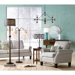 360 Lighting Modern Floor Lamp 56" Tall Dark Bronze Twin Arm Adjustable Gooseneck Neutral Cotton Drum Shade For Living Room Reading Bedroom -Light Up Deals Store GUEST 8778746e a651 4f25 bf32 7ca27c5ef7ef