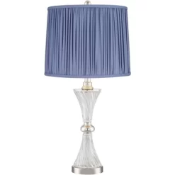 Regency Hill Luca Modern Table Lamps Set Of 2 25 1/2" High Twisted Glass With USB Charging Port Blue Shirred Shade For Bedroom Living Room Desk Office -Light Up Deals Store GUEST 880ef1a0 4fed 4512 ae4c 3a372f00034d