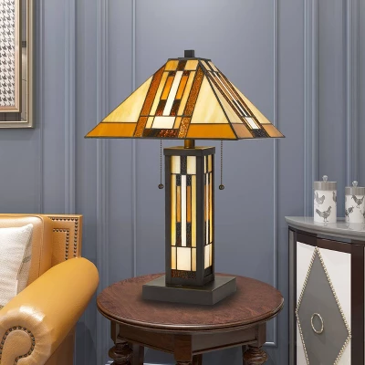 22.75" Tiffany Table Lamp Hand Cut Stained Glass Shade And Lamp Base (Includes LED Light Bulb) Dark Bronze - Cal Lighting 1 22.75" Tiffany Table Lamp Hand Cut Stained Glass Shade And Lamp Base (Includes LED Light Bulb) Dark Bronze - Cal Lighting