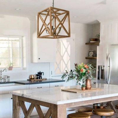 Metal/Wood Chandelier Natural Brown - Storied Home 5 Metal/Wood Chandelier Natural Brown - Storied Home - Image 5