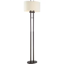 Franklin Iron Works Roscoe Modern Floor Lamp Standing 62" Tall Oil Rubbed Bronze Twin Pole White Drum Shade For Living Room Bedroom Office House Home -Light Up Deals Store GUEST 8d8769d5 c118 4735 930d abf5cb18c30a
