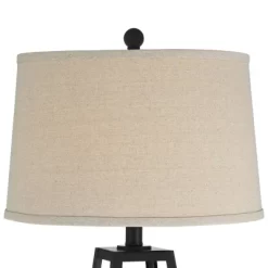 Franklin Iron Works Kacey Modern Table Lamps Set Of 2 With Square Risers 26 3/4" High Dark Metal USB Charging Port Nightlight Oatmeal Shade For Desk