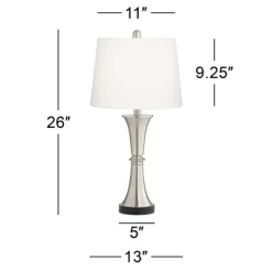 360 Lighting Seymore Modern Table Lamps 26" High Set Of 2 Silver With USB Charging Port LED Touch On Off White Drum Shade For Bedroom Living Room Desk -Light Up Deals Store GUEST 8e426f7e fe56 4e05 ba41 14b46b483e6f