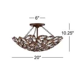 Franklin Iron Works Viera Rustic Ceiling Light Semi Flush Mount Fixture 20" Wide Bronze 3-Light Clear Cut Crystal Mosaic Bowl For Bedroom Living Room -Light Up Deals Store GUEST 8fad415e 7ee0 405f 8357 147df4454cde