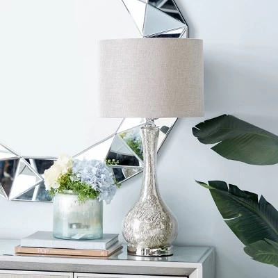 Glass Table Lamp With Faux Mercury Glass Finish Silver - Olivia & May 1 Glass Table Lamp With Faux Mercury Glass Finish Silver - Olivia & May
