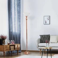 1 Light Torchiere Floor Lamp With Marbleized Glass Shade Rose Gold - Elegant Designs -Light Up Deals Store GUEST 921e7cb3 8661 46ba 9407 601016644b99