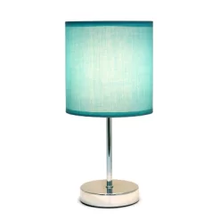 11.81" Traditional Petite Metal Stick Bedside Table Desk Lamp In Chrome With Fabric Shade Blue - Creekwood Home -Light Up Deals Store GUEST 92643e1b 0e2a 420f 9201 82add69cec76