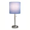 19.5" Bedside Power Outlet Base Metal Table Desk Lamp Brushed Steel With Fabric Shade Blue - Creekwood Home