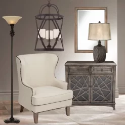 Franklin Iron Works Kelly Rustic Farmhouse Table Lamp 25 1/2" High Brown Mica Drum Shade For Bedroom Living Room Bedside Nightstand Office Kids Family -Light Up Deals Store GUEST 9412ecec 371b 4e1e 8b80 6aad238a65a3