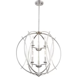 Possini Euro Design Spherical Brushed Nickel Large Chandelier 24" Wide Modern 6-Light Fixture For Dining Room House Foyer Kitchen Island Entryway Home -Light Up Deals Store GUEST 99270896 2f9d 421d ad3d d6863d64a567