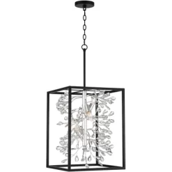 Possini Euro Design Black Silver Pendant Chandelier 15 1/4" Wide Modern Clear Crystal Flower Vine 4-Light Fixture For Dining Room House -Light Up Deals Store GUEST 99db8f24 c254 4107 8bfb 1b186ddf050c