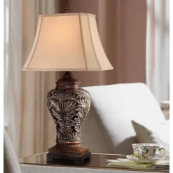 Barnes And Ivy Traditional Table Lamps 32.5" Tall Set Of 2 Bronze Curling Leaves Tan Rectangular Shade For Living Room Family Bedroom Bedside -Light Up Deals Store GUEST 9deb63c1 d9d3 4ced af41 ccff1a0338e2