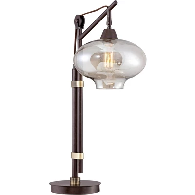 Franklin Iron Works Modern Industrial Desk Lamp 29" Tall With USB Charging Port Bronze Metal Cognac Glass Shade For Bedroom Living Room House Bedside 7 Franklin Iron Works Modern Industrial Desk Lamp 29" Tall With USB Charging Port Bronze Metal Cognac Glass Shade For Bedroom Living Room House Bedside - Image 7