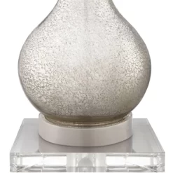 360 Lighting Ledger Modern Accent Table Lamps Set Of 2 With Square Risers 22 3/4" High Mercury Glass USB Port Dimmers Off-White Shade For Office Desk -Light Up Deals Store GUEST a10dd7ab deb1 45b9 a69c 8ec04500fd3e