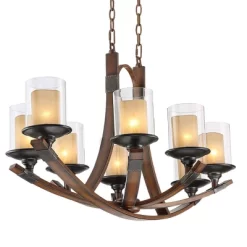 Franklin Iron Works Tafford Mahogany Wood Linear Pendant Chandelier 43 1/4" Wide Rustic Farmhouse Clear Glass 8-Light Fixture For Dining Room Kitchen -Light Up Deals Store GUEST a5362c0f c303 48af a2f4 657a173998fa