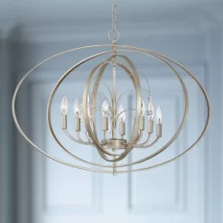 Possini Euro Design Tiller Champagne Satin Silver Pendant Chandelier 31 1/2" Wide Modern Open Orb Frame 8-Light Fixture For Dining Room Kitchen Island