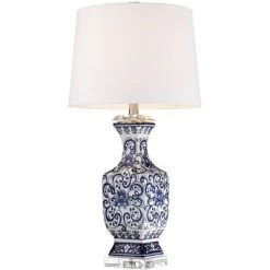 Barnes And Ivy Table Lamps 28" Tall Set Of 2 Porcelain Blue Floral Jar Geneva White Drum Shade For Living Room Family Bedroom Bedside -Light Up Deals Store GUEST aff0ca5d 6c2f 4628 8bfd 7a315ca92ff1
