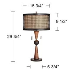 Franklin Iron Works Hunter Modern Rustic Farmhouse Table Lamp 29 3/4" Tall Cherry Wood Bronze Metal Double Drum Shade For Bedroom Living Room House -Light Up Deals Store GUEST b35c7c48 9c37 444d 9e5e 0d25312edf00