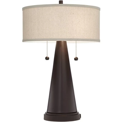 Franklin Iron Works Craig Rustic Farmhouse Table Lamps Set Of 2 With Round Risers 24 1/2" High Bronze With USB Charging Port Natural Shade For Desk 6 Franklin Iron Works Craig Rustic Farmhouse Table Lamps Set Of 2 With Round Risers 24 1/2" High Bronze With USB Charging Port Natural Shade For Desk - Image 6