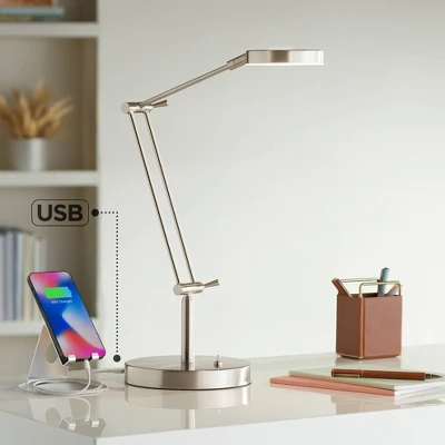 360 Lighting Xenos Modern Desk Lamp 20" High Satin Nickel With USB Charging Port LED Adjustable Arm White Head For Bedroom Living Room Bedside Reading 1 360 Lighting Xenos Modern Desk Lamp 20" High Satin Nickel With USB Charging Port LED Adjustable Arm White Head For Bedroom Living Room Bedside Reading