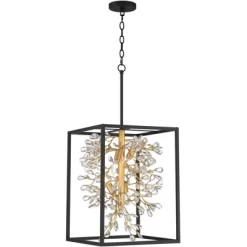 Possini Euro Design Carrine Black Gold Pendant Chandelier 15 1/4" Wide Modern Clear Crystal 4-Light Fixture For Dining Room House Foyer Kitchen Island -Light Up Deals Store GUEST b735d13c 1eec 4f19 9423 8a87f77cc1fd