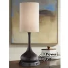 360 Lighting Modern Table Lamp With Dimmable USB And Outlet Workstation Base 24.5" High Bronze Tan Fabric Cylinder For Living Room Desk Bedroom