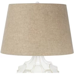 Possini Euro Design Cosgrove Modern Mid Century Table Lamp 26 1/2" High White Glazed Ceramic Light Brown Linen Drum Shade For Bedroom Living Room Home -Light Up Deals Store GUEST ba76c594 612f 4ebb 9159 ec0c2bf5c449