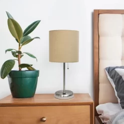 19.5" Bedside USB Port Feature Metal Table Desk Lamp Brushed Steel With Tan Fabric Shade - Creekwood Home -Light Up Deals Store GUEST bace0f9f 9611 40a8 9734 37eed34ffb34