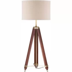 Possini Euro Design Surveyor Modern Tripod Floor Lamp 57 1/2" Tall Cherry Wood Adjustable Beige Linen Drum Shade For Living Room Bedroom Office House -Light Up Deals Store GUEST be632ef8 0254 4ced 95f3 274886d23d6f