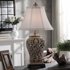Traditional Table Lamp With Open Lace Textile Shade Silver - StyleCraft -Light Up Deals Store GUEST bf872944 5eef 4297 a189 d9b430cf4cb4
