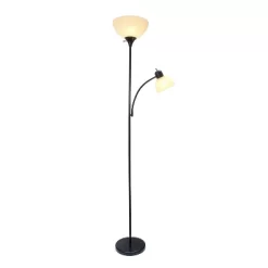 71.5" Traditional 2 Light Mother Daughter Metal Floor Lamp With Torchiere And Reading Light Black - Creekwood Home