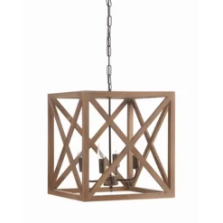 Metal/Wood Chandelier Natural Brown - Storied Home
