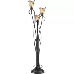 Franklin Iron Works Rustic Floor Lamp 3-Light Tree 65.5" Tall Powder Coated Black Wavy Amber Art Glass Shade For Living Room Bedroom Uplight -Light Up Deals Store GUEST c4b12f92 0ece 4868 a21e 0e7323d5a1dc