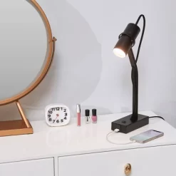 16" MRDK By Globe Series.01 Desk Lamp With Combined USB Port And USB-C Port Matte Black Shade (Includes LED Light Bulb) - Globe Electric