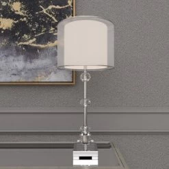 Glass Table Lamp With Drum Shade Silver - Olivia & May -Light Up Deals Store GUEST c5c51c28 2b63 4298 b9fc d2b04e805b96