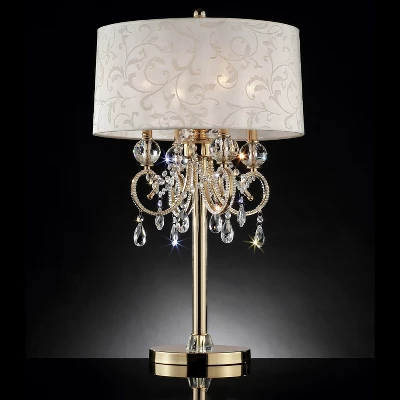 32.5" Antique Metal Table Lamp With Crystals (Includes CFL Light Bulb) Gold - Ore International 1 32.5" Antique Metal Table Lamp With Crystals (Includes CFL Light Bulb) Gold - Ore International