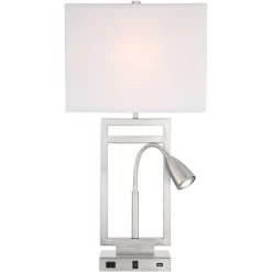 Possini Euro Design Modern Table Lamp With USB Outlet Reading Light LED 29.25" Tall Brushed Nickel Rectangular Off White Shade Bedroom Office 15 Possini Euro Design Modern Table Lamp With USB Outlet Reading Light LED 29.25" Tall Brushed Nickel Rectangular Off White Shade Bedroom Office -Light Up Deals Store GUEST c84d6094 acb5 46e6 828f ec7f334b0a03