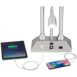 Possini Euro Design Dexter Modern Table Lamp 26" High Brushed Nickel With USB And AC Power Outlet In Base LED Reading Light White Shade For Home Desk -Light Up Deals Store GUEST cb638d63 b1f9 4dfb b56e 82d78a067255