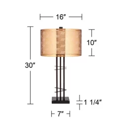 Possini Euro Design Deborah Modern Mid Century Table Lamp 30" Tall Black With USB Charging Port Gold Metal Double Drum Shades For Living Room Desk -Light Up Deals Store GUEST ccb51444 3a3d 47f9 8b7a 4949629a99e7