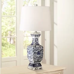 Barnes And Ivy Table Lamps 28" Tall Set Of 2 Porcelain Blue Floral Jar Geneva White Drum Shade For Living Room Family Bedroom Bedside -Light Up Deals Store GUEST ce1c5ab9 2842 4352 8fa7 ab6e9eb04d85