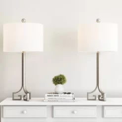 Set Of 2 Greek Key Lamps Antique (Includes LED Light Bulb) Silver - Trademark Global