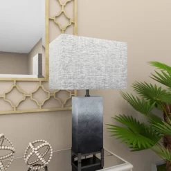 Polystone Table Lamp With Square Shade Gray - Olivia & May -Light Up Deals Store GUEST d16b131d ca2c 44b7 bd4c a855ccf1cef5